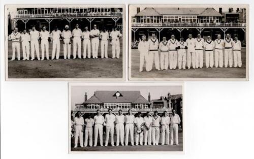 Scarborough Cricket Festival 1958. Three mono real photograph plain back postcards of teams standing in one row wearing cricket attire with the pavilion in the background. Teams are M.C.C. (v Yorkshire) 3rd- 5th September 1958, Players (v Gentlemen), 6th-