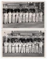 Scarborough Cricket Festival 1962. Two mono real photograph plain back postcards of teams standing in one row wearing cricket attire with the pavilion in the background. Teams are Yorkshire (v M.C.C.) 1st- 4th September 1962 featuring Hampshire, Hutton, D