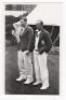 Scarborough Cricket Festival 1938. Gentlemen v Players, 7th- 9th September 1938. Mono real photograph plain back postcard of F.R. Brown and R.E.S. Wyatt standing together wearing cricket attire and blazers in front of a marquee. Stamp for Walkers Studio, 