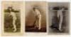 George Hirst. Yorkshire & England 1891-1929. Colour postcard of Hirst in batting pose at the crease, signed in ink by Hirst, some fading to signature. National Series. Postmarked 1911. Sold with colour postcards of J. Tunnicliffe, Yorkshire, publisher unk - 2