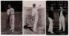 George Hirst. Yorkshire & England 1891-1929. Colour postcard of Hirst in batting pose at the crease, signed in ink by Hirst, some fading to signature. National Series. Postmarked 1911. Sold with colour postcards of J. Tunnicliffe, Yorkshire, publisher unk - 3