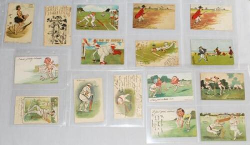 Comical postcards early 1900s. A nice selection of sixteen early comical postcards. Series include Marcus Ward, Wrench, Valentine's, Davidson Bros., Raphael Tuck, Hildeheimer etc. All postally used. One duplicate. Minor wear, overall in good condition - c