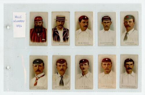 Wills's Cigarettes 'Cricketers'. W.D. & H.O. Wills, Bristol & London, 1896. An early and rarely seen full set of fifty unnumbered cigarette cards with colour portraits of cricketers of the period with printed name and county to lower portion to front, and