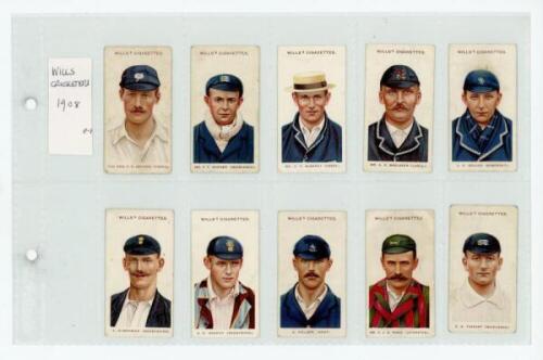W.D. & H.O. Wills. 'Cricketers' 1908. Scarce full set of fifty cigarette cards. Small 's' series. Minor faults to the odd cards, otherwise overall in good/ very good condition. Rare - cricket