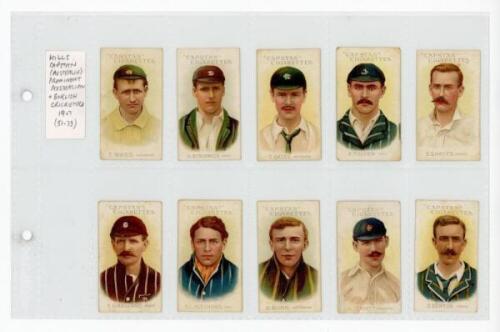 W.D. & H.O. Wills (Australian Issue). Capstan Cigarettes 'Prominent Australian and English Cricketers' 1907/08 first issue. Full set of twenty three cards numbered 51-73, players' name captions printed in grey. Slight rounding to corners of Wass, Fielder,
