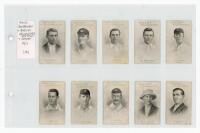 W.D. & H.O. Wills (Australian Issue). 'Australian and English Cricketers' 1911. Full set of fifty nine numbered cigarette cards. Nos. 1, 2, 6, 11, 14, 17, 20, 23, 24, 27, 28, 30, 31, 33, 34, 36, 37, 39, 44, 47, 48, 50, 51, 53, 54, 56 and 57 branded to ver