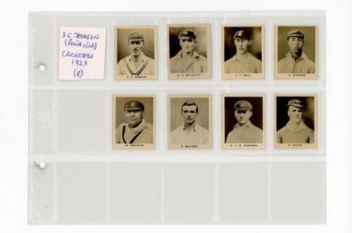 D.C. Thomson, London. Anonymous series issued with 'The Rover' 1923. Full set of the eight small cards of cricketers issued. Sold with 'Chums Cricketers' 1923, full set of twenty three larger than standard cards, nos. 1-20 numbered, the remaining three un