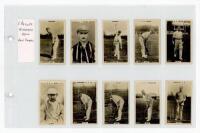 Godfrey Phillips, London. 'Series of Cricketers' brown back standard size series 1924. Twelve cigarette cards all featuring Kent players. Card nos. are 25C, 27C, 29C, 30C, 31C, 32C, 118C, 181C, 204C, 205C, 206C, and 207C. Sold with Kent C.C.C. 'Cricketers