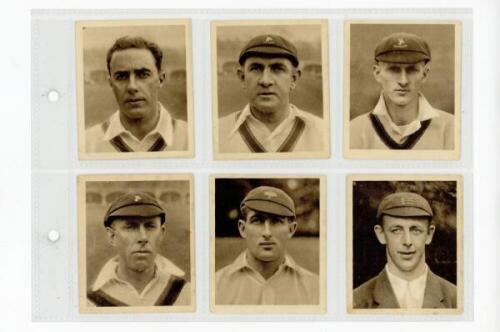R. & J. Hill, London. Sunripe Cigarettes 'Famous Cricketers' 1925. Twelve numbered cards from the set of fifty. Cards nos. 3, 8, 9, 10, 15, 26, 28, 39, 41, 45, 48 and 49. Sold with B. Morris & Sons, London, 'Australian Cricketers' 1925, full set of twenty