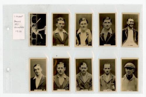 Cigarette cards 1926-1929. Four complete sets including J. Millhoff & Co., London, 'Famous "Test" Cricketers' 1928, full set of twenty seven standard sized cards. W.D. & H.O. Wills, London, 'Cricketers' (first series) 1928, full set of fifty. Major Drapki