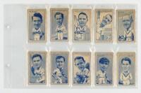 Cigarette cards 1950-1956. Brown album comprising full sets of cigarette and trade cards including Carreras Turf 'Famous Cricketers' set of fifty uncut cards. Morning Foods 'Test Cricketers' 1953 (25), News Chronicle 'England v South Africa 1955' large fo