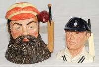 W.G. Grace. Large Royal Doulton ceramic caricature toby jug of W.G. Grace wearing M.C.C. cap, with cricket bat and ball handle. Approx 7" tall. 1996. Sold with 'The Hampshire Cricketer'. Royal Doulton. Produced by Hampshire C.C.C. 1985. Limited edition no