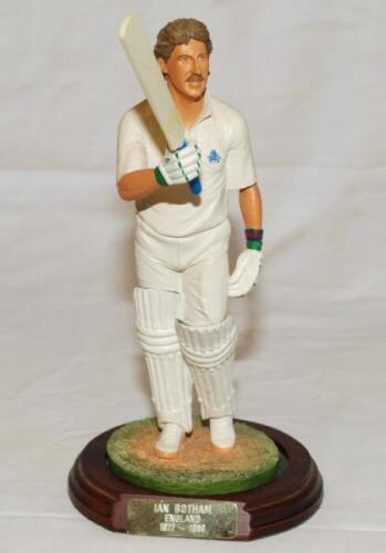 Ian Botham, Somerset & England. Endurance Ltd cold-cast porcelain figure of Botham in batting pose. On wooden plinth. Approx 9.5" tall. Limited edition 310/2500, with certificate. Repair to thumb and slight breaking to bat handle, otherwise in good condit
