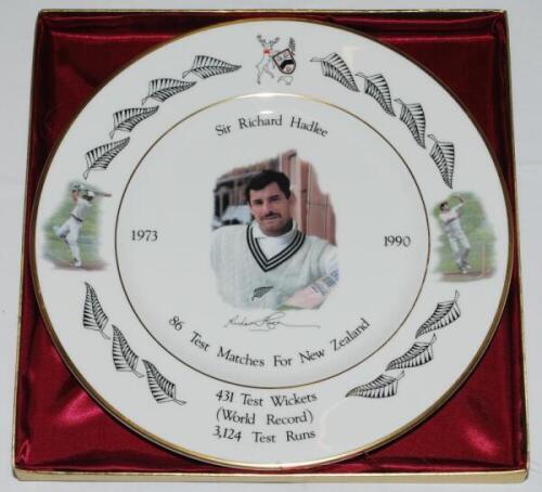Richard Hadlee. Seventeen identical Royal Grafton china plates commemorating Sir Richard Hadlee taking a World record 431 Test wickets for New Zealand 1990. Limited edition of 1000 plates, each in original presentation box. A good dealer's lot! VG - crick