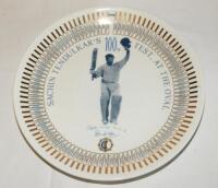 'Sachin Tendulkar's 100th Test, At The Oval'. Dinner plate with transfer image of Tendulkar, title and 'CCI' emblem to centre, surrounded by bats in gilt recording each of Tendulkar's one hundred Test appearances 1989-2002. Title and emblem repeated to un