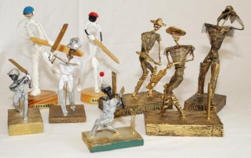 Metal and wire cricket figures. Good selection of what appears to be modern locally West Indian (Barbados etc) wire cricket figures of bowlers, batsman, fielders, wicket keepers etc, probably made around the cricket venues of the West Indies. Some makers 