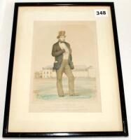 'The Umpire' William Caldercourt. Original coloured lithograph 'Sketches at Lord's No. 2' published by John Corbet Anderson and Frederick Lillywhite on 1st March 1852. The lithograph measures approximately 6"x8.75" overall. Mounted, framed and glazed and 