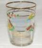 Alec Bedser. Surrey & England. Glass tumbler by Crown Crystal Glass Pty. Ltd., Sydney, presented to Bedser to commemorate the visit of the M.C.C. touring party in 1946/47. Transfer printed colour title and floral display to side. Gilt lustre to rim. 4" ta