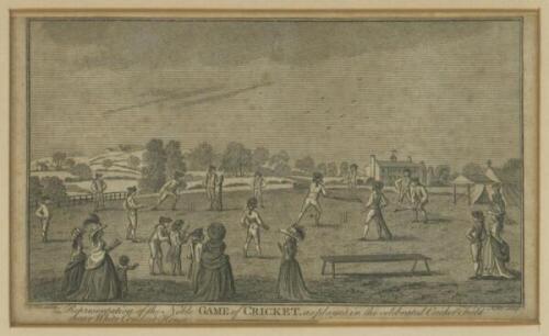 'Cricket at White Conduit House, Islington'. Three small original engravings showing the game being played. The first with title 'Representation of the Noble Game of Cricket as played in the celebrated Cricket Field near White Conduit House' Noble Sculp c