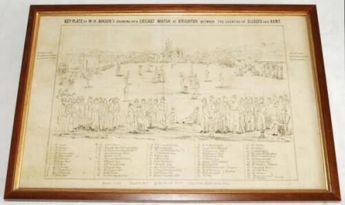 'Key Plate to W.H. Mason's drawing of a Cricket Match at Brighton, between the Counties of Sussex & Kent'. Rare original key plate which accompanied the engraving after the original by William Drummond and Charles J. Basebe, published by W.H. Mason 1849. 