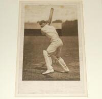Frank Stanley Jackson. Yorkshire & England 1890-1907. Excellent photogravure of Jackson, former England Captain who played twenty Tests from 1893 to 1905, 'stepping out to drive', taken from the original action photograph by George William Beldam. Signed