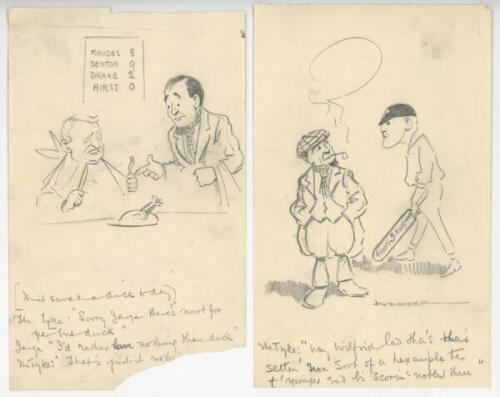 Yorkshire. J.H. Dodgson. 'Yorkshire Evening Post' cartoonist 1900/1920's. Selection of five satirical original pencil cartoons drawn by Dodgson, using his pseudonym 'Kester', and featuring the 'Yorkshire Tyke'. All feature cricket with heavy Yorkshire cri