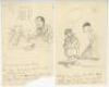 Yorkshire. J.H. Dodgson. 'Yorkshire Evening Post' cartoonist 1900/1920's. Selection of five satirical original pencil cartoons drawn by Dodgson, using his pseudonym 'Kester', and featuring the 'Yorkshire Tyke'. All feature cricket with heavy Yorkshire cri