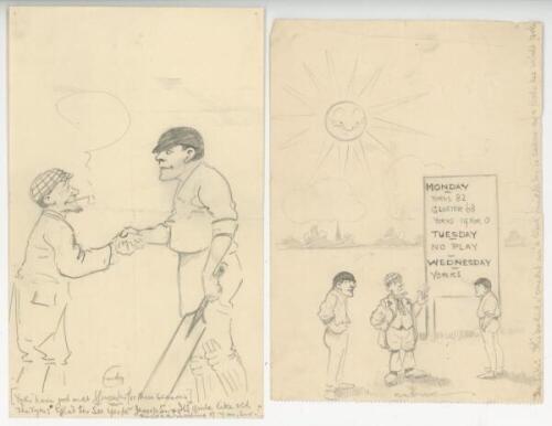 Yorkshire. J.H. Dodgson. 'Yorkshire Evening Post' cartoonist 1900/1920's. Selection of three satirical original pencil cartoons drawn by Dodgson, using his pseudonym 'Kester', and featuring the 'Yorkshire Tyke'. All feature Yorkshire v Gloucestershire gam