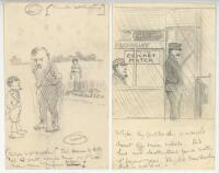 Yorkshire. J.H. Dodgson. 'Yorkshire Evening Post' cartoonist 1900/1920's. Selection of three satirical original pencil cartoons drawn by Dodgson, using his pseudonym 'Kester', and featuring the 'Yorkshire Tyke'. All feature Yorkshire v Kent games in the r