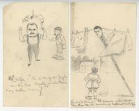 Yorkshire. J.H. Dodgson. 'Yorkshire Evening Post' cartoonist 1900/1920's. Selection of five satirical original pencil cartoons drawn by Dodgson, using his pseudonym 'Kester', and featuring the 'Yorkshire Tyke'. All feature cricket with heavy Yorkshire cri