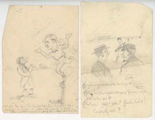 Yorkshire. J.H. Dodgson. 'Yorkshire Evening Post' cartoonist 1900/1920's. Selection of five satirical original pencil cartoons drawn by Dodgson, using his pseudonym 'Kester', and featuring the 'Yorkshire Tyke'. All feature cricket with heavy Yorkshire cri