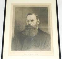 'Dr. W.G. Grace. Men of the Day' 1888. Large double page wood engraving of Grace, head and shoulders, with title to lower border, from a photograph by Messrs Martin & Sallnow of the Strand. Mounted, framed and glazed. Overall 17.25"x24". Light centre hori