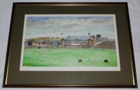 Yorkshire C.C.C. Limited edition print of 'Yorkshire v Lancashire. Final Match at Bramall Lane, Sheffield, 4th, 6th, 7th Aug 1973' by Terry Gorman 1988, no. 37/250. Mounted, framed and glazed 26.5"x19.5". Limited edition print no. 338 of 573 produced in h