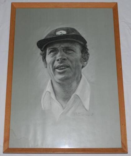 'Geoff Boycott, Yorkshire & England'. Limited edition print of Boycott, head and shoulders, wearing Yorkshire cap. Limited edition 715/850, signed by Boycott and the artist M. Stead in pencil. Published by Art Graphics. Excellent image of Boycott. Framed 