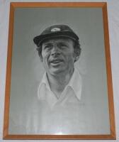 'Geoff Boycott, Yorkshire & England'. Limited edition print of Boycott, head and shoulders, wearing Yorkshire cap. Limited edition 715/850, signed by Boycott and the artist M. Stead in pencil. Published by Art Graphics. Excellent image of Boycott. Framed 