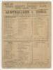 Essex v Australians 1893. Rare early scorecard for the match played at the County Ground at Leyton on 3rd-5th August 1893. Fully printed detail. Advert for Stansfield & Co, Brewers of Fulham to verso. Odd minor marks and foxing otherwise in very good cond