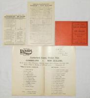 New Zealand inaugural tour to England 1927. Three original official scorecards and one programme covering the 1927 tour. The scorecards are all printed, three with complete scores. Scorecards are for matches played v Durham at Chester-le-Street, 18th & 20