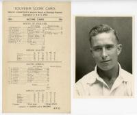 South of England v South Africa 1947. Official scorecard for the match played at Hastings, 3rd-5th September 1947 where Denis Compton scored 101 in the first innings to record his seventeenth century of the season breaking Jack Hobbs' 1925 record of the h