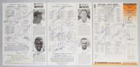 England v West Indies 1995 and 2000. Three signed official scorecards for the second Test, Lord's 22nd- 26th June 1995 (thirteen signatures), second Test, Lord's, 29th June- 3rd July 2000 (13), and fourth Test, Headingley, 17th-21st August 2000 (11). Sign