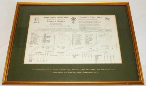 Essex v Surrey 1983. Official scorecard for the match played at Chelmsford, 28th- 31st May 1983. Norbert Phillip and Neil Foster bowled out Surrey for 14 in their first innings, which is still the sixth lowest ever total in a first class game, with Philli
