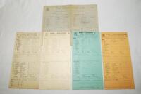 Essex C.C.C. 1948-1963. Five official scorecards for Essex home matches. Includes two scorecards for tour matches, one v Australians, Southend-on-Sea, 15th-18th May 1948, which the Australians won by an innings and 451 runs, scoring a record 721 in their 