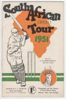 South Africa tour to England 1951. Official pre-tour souvenir guide published by A.W. Simpson. Fully signed in ink to the pen pictures by all fifteen members of the South African touring party. Signatures include Nourse (Captain), E. Rowan, Chubb, Melle, 