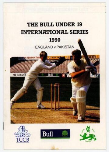 'The Bull Under 19 International Series 1990. England v Pakistan'. Official programme/ tour brochure for the series signed by fifteen members of the Pakistan U-19 touring party and eleven England players, including a number of future Test cricketers. Nota