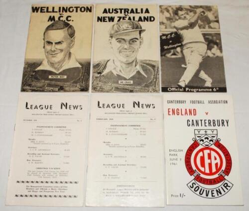 New Zealand. Three official programmes for matches played at Basin Reserve, Wellington, one for Wellington v M.C.C., 6th- 9th March 1959, Australia v New Zealand, first Test, 19th- 23rd February 1960, and M.C.C. v Wellington, 31st December 1960- 3rd Janua