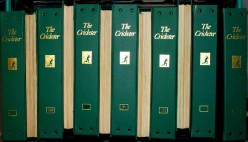 'The Cricketer' Magazine 1978-1995. Complete run of the magazine loosely bound by year in official green binders. Sold with two unused and undated binders, and four further empty official binders for 'Playfair Cricket Monthly' magazine for 1961-1964. VG -