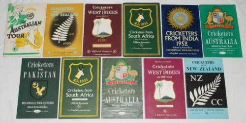 Tour brochures 1948-1966. Nineteen official pre-tour souvenir brochures for tours to England. Brochures are 1948 Australians edited by A.W. Simpson, the remainder, all published by 'Playfair' and edited by Peter West or Gordon Ross, for New Zealand 1949, 