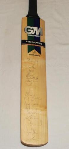 Cricket World Cup 1999. Zimbabwe. Full size Gunn & Moore official 'Autographing' bat signed by seventeen members of the Zimbabwe squad. Signatures include Campbell, A. Flower, A. Whittall, Viljoen, Goodwin, Carlisle, Olonga, Brandes, Johnson, Streak etc.