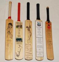 Signed miniature cricket bats. Three 'Art of Sport' miniature bats, two individually, signed by Ian Botham, the other Bob Willis, also Middlesex County Championship Winners 1993 with nine signatures including Gatting, Fraser, Emburey, Roseberry, Cowans et