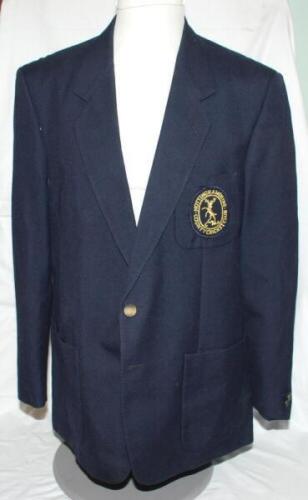 Nottinghamshire C.C.C. Navy blue blazer by James Barry with embroidered Club emblem in gold coloured thread attached to breast pocket. The blazer worn by Fred Buxton, dressing room attendant 1987-1988. VG - cricket