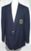 Nottinghamshire C.C.C. Navy blue blazer by James Barry with embroidered Club emblem in gold coloured thread attached to breast pocket. The blazer worn by Fred Buxton, dressing room attendant 1987-1988. VG - cricket